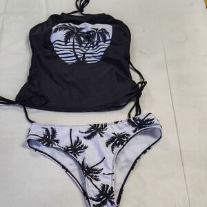 Black and White Palm Tree Bikini Set